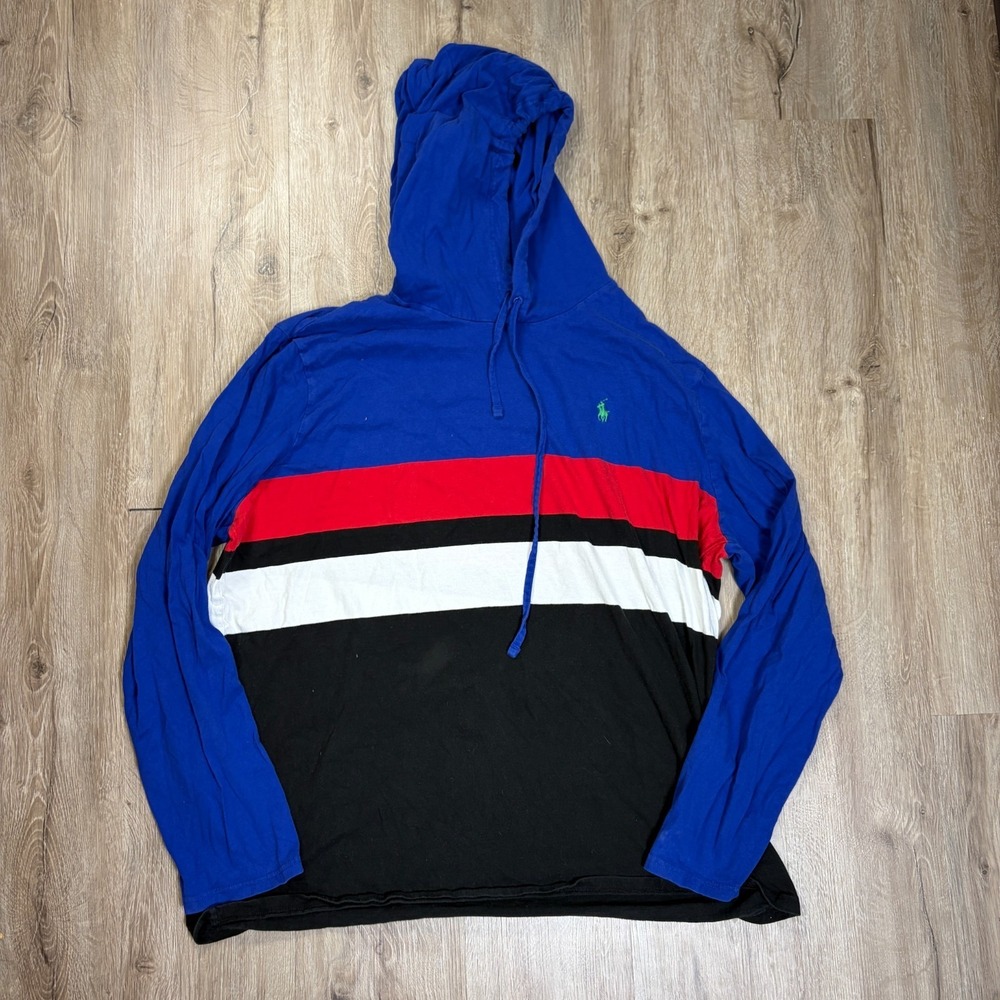 Polo Ralph Lauren Lightweight Hoodie Mens XXL 2XL Blue Pullover Striped